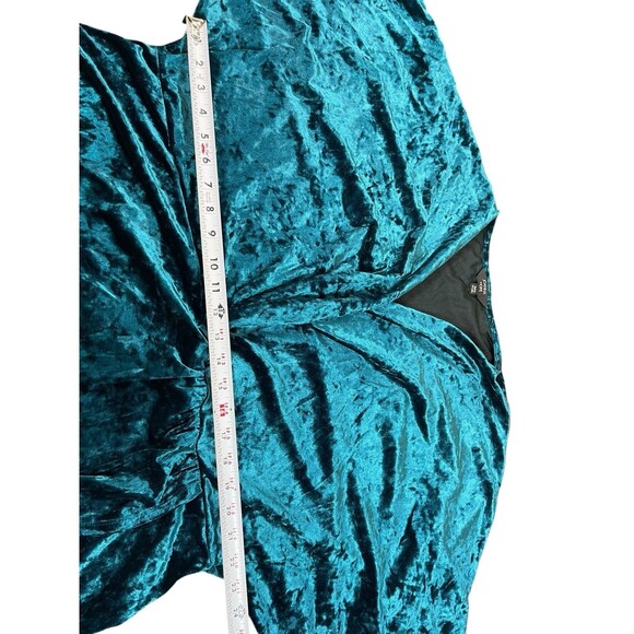 Joanna Hope Teal Crushed Velvet Wrap 20 Midi Dress Short Sleeve Holiday Party - Picture 10 of 14
